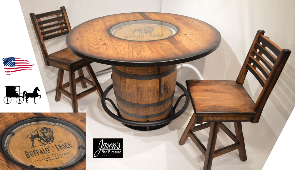 amish whiskey barrel pub table